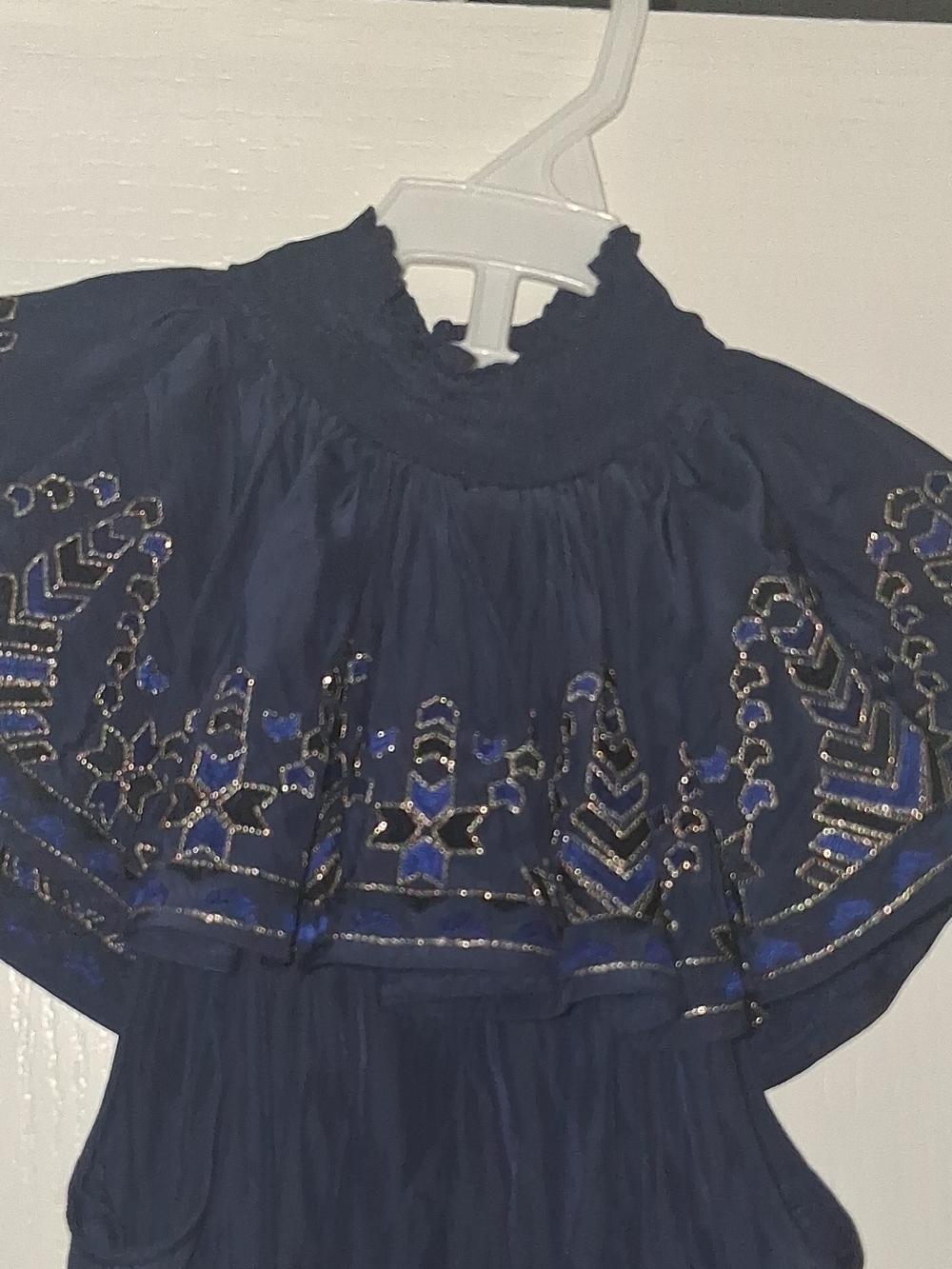Ramy Brook Navy Embroidered Ruffle-Yoke - Picture 4 of 7